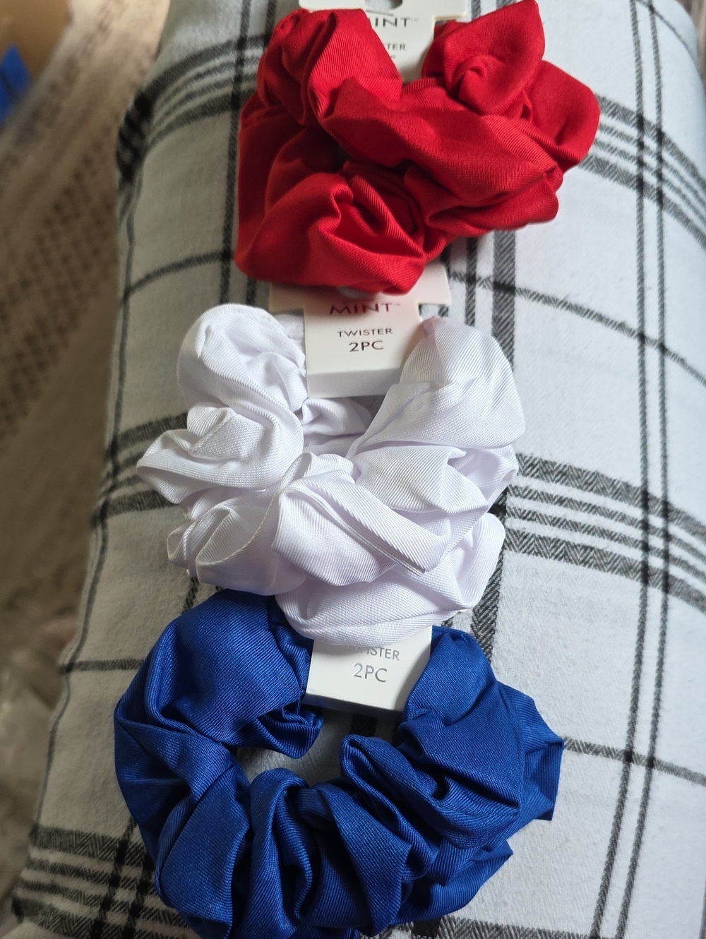 Mint Red White Blue Satin Scrunchie Trio